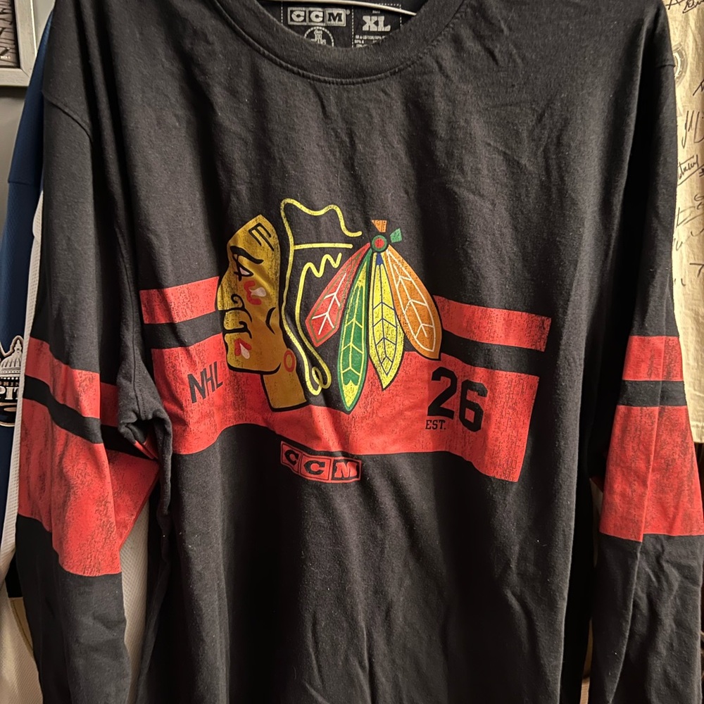 CCM Black and Red Blackhawks Long Sleeve Tee